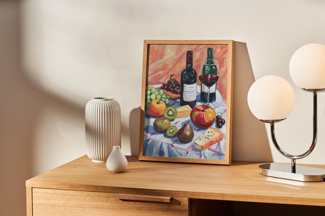 Wine Oclock Kitchen Wall Art, Oil Painting - Image 3