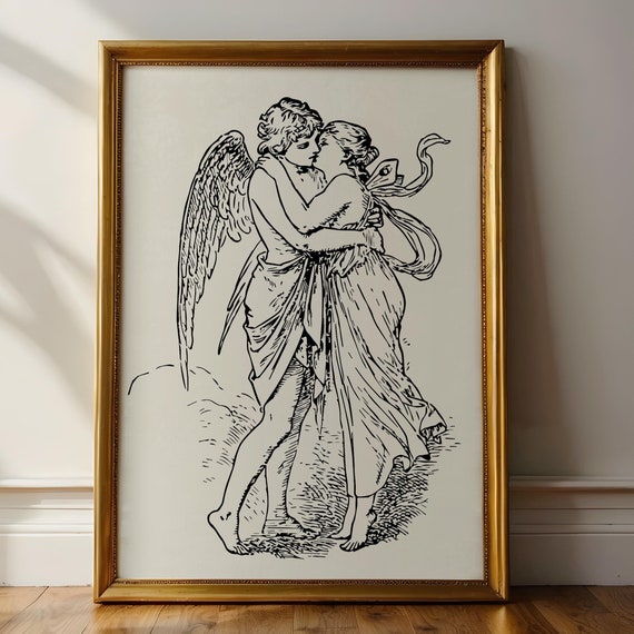 Angels In Love Angel Wall Art Religious Art Print Feminine Art Prints Angel Art Print Minimalist Victorian Wall Art