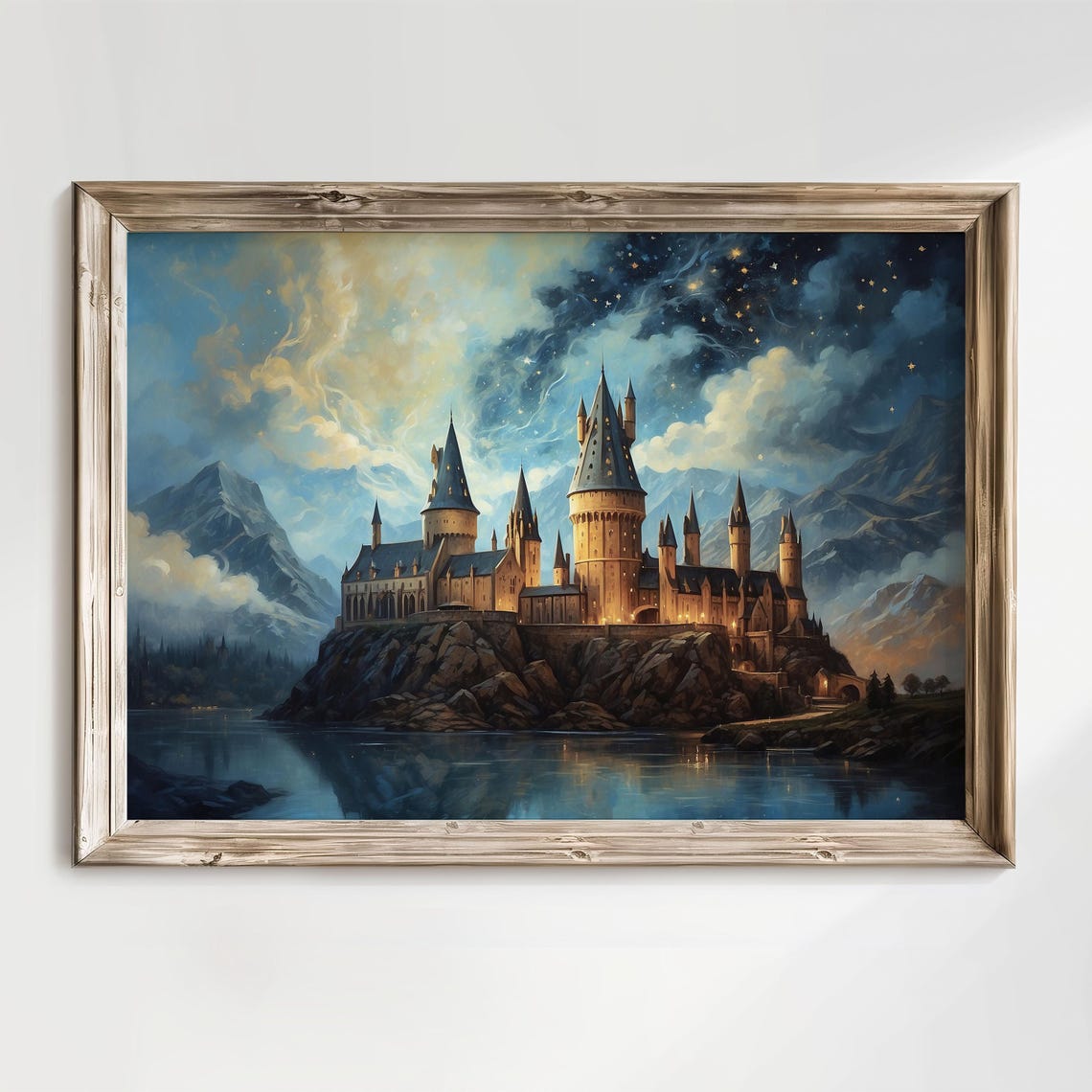 Wizard Castle Under Starry Sky Oil Painting Magical School Art Wizarding Academia Wall