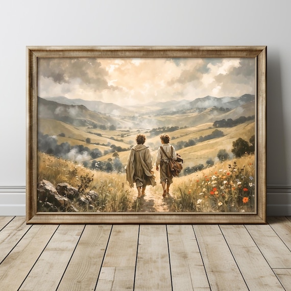 Two Travelers on a Golden Hillside Path Fantasy Adventure Poster
