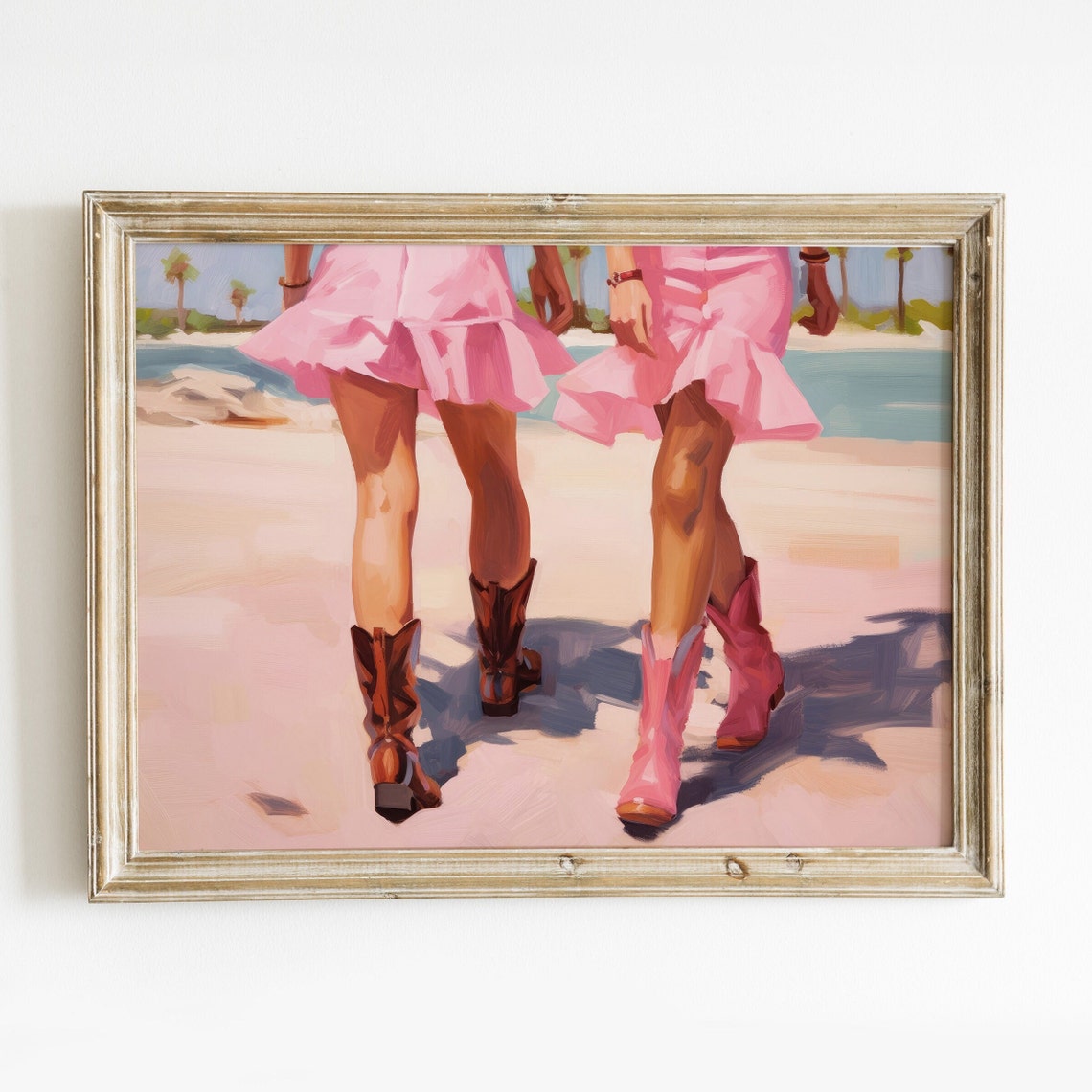 Coastal Cowgirls Preppy Wall Art Print Pink Cowgirl Boots Girly Art Preppy Room Decor Trendy Western Girls Art Poster