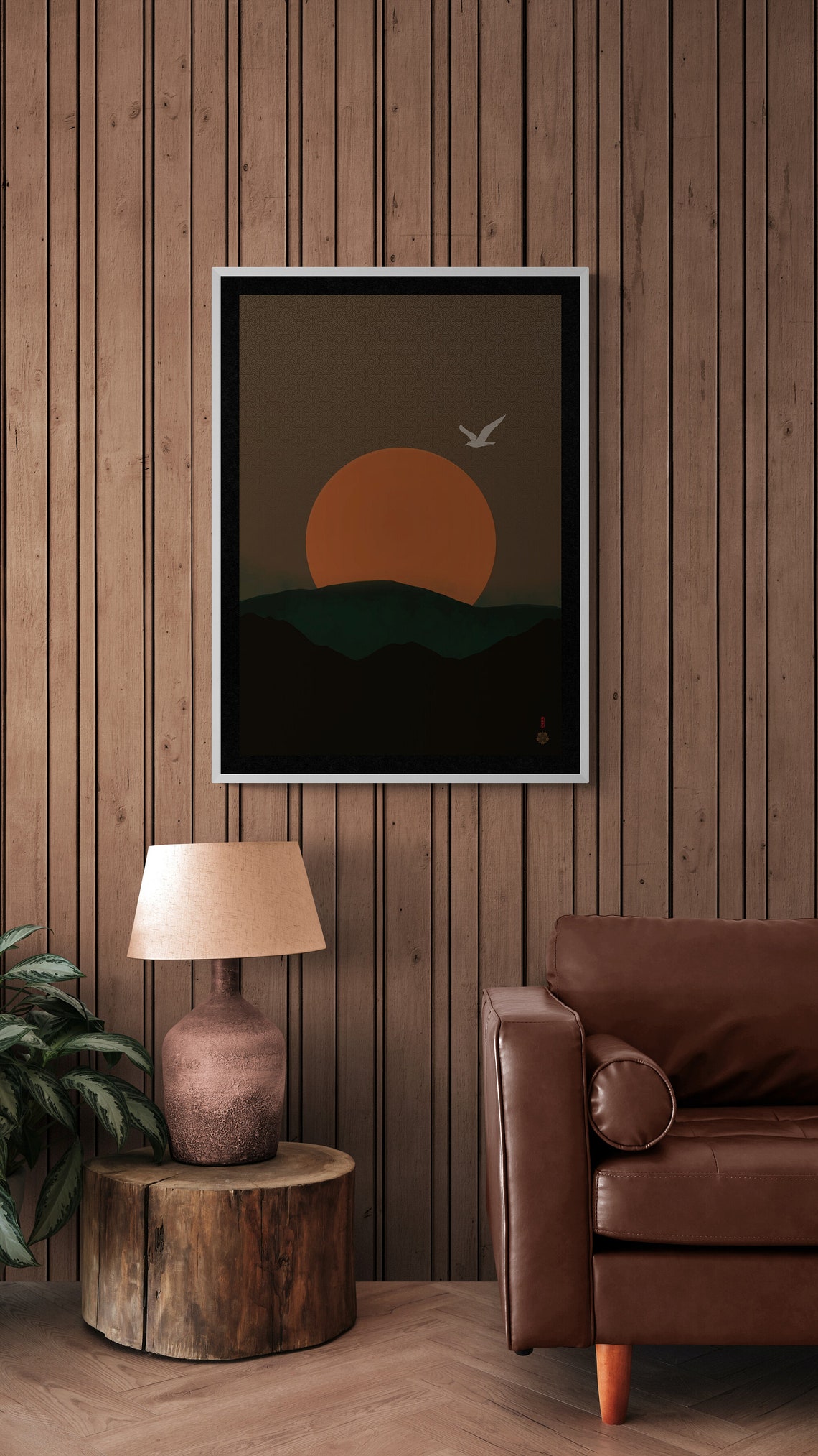 Japandi Red Sun Mountain Sunset Minimalist Zen Style Art Poster - Image 3
