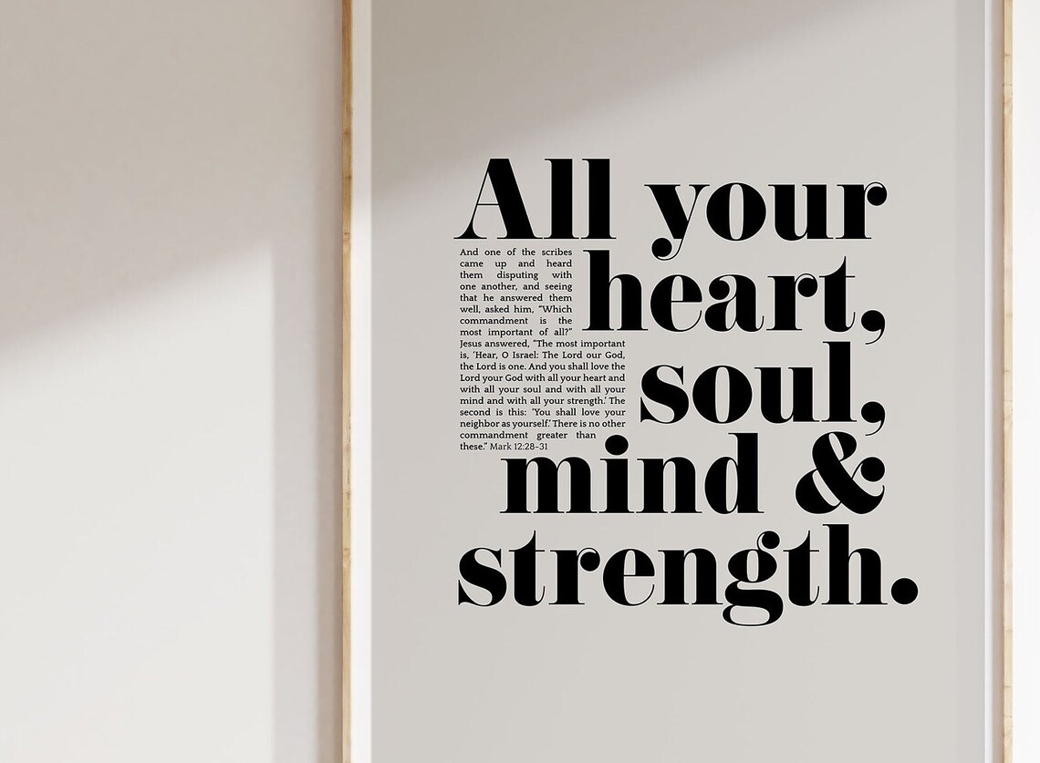 All Your Heart Soul Strength And Mind Bible Verse Wall Art Mark 12 28 Jesus Quote Poster Modern Bold Faith Home Decor Sayings Of Jesus - Image 3