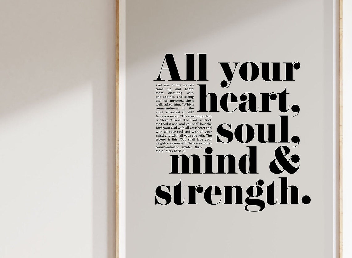Mark 12:30 Love The Lord Heart Soul Mind Strength Bible Verse Poster - Image 3