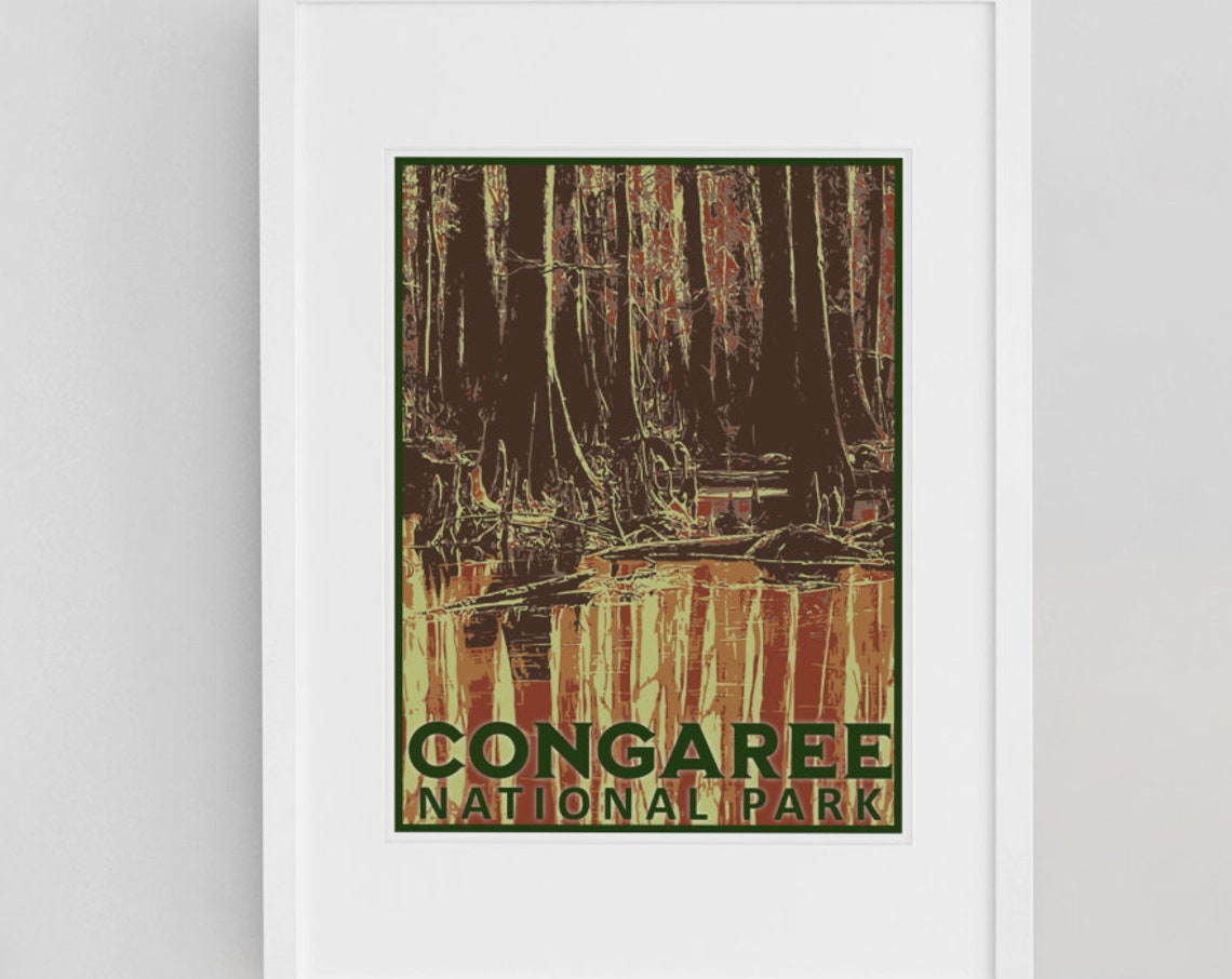 Congaree National Park Cypress Forest Reflection Vintage Travel Poster