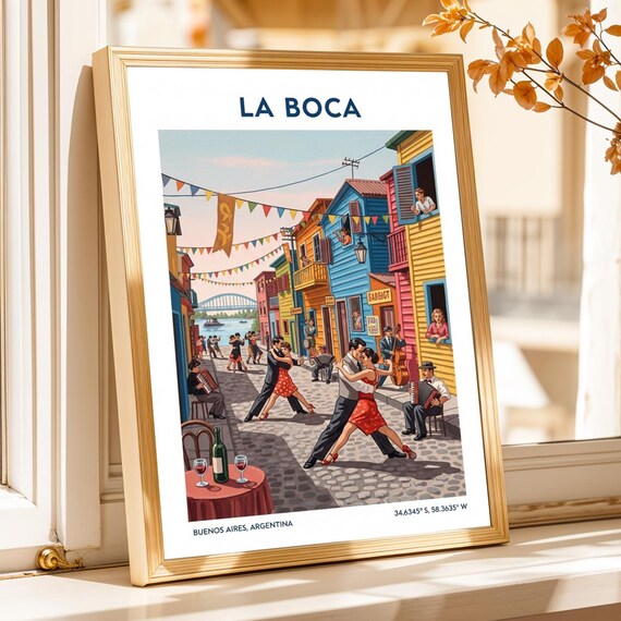 Buenos Aires Tango Poster Vintage Gouache South Travel Art