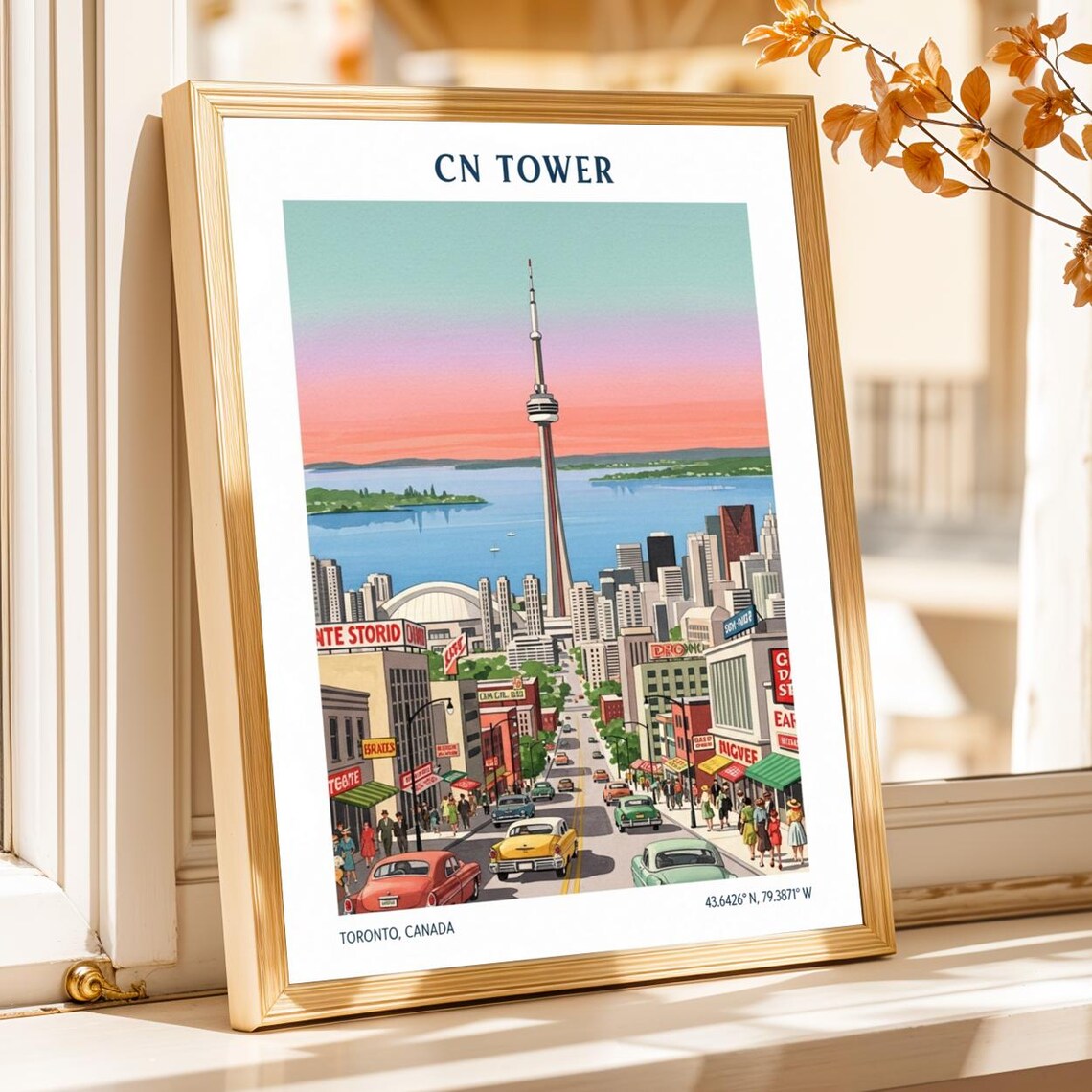 CN Tower Toronto Canada Retro City Street Vintage Travel Poster
