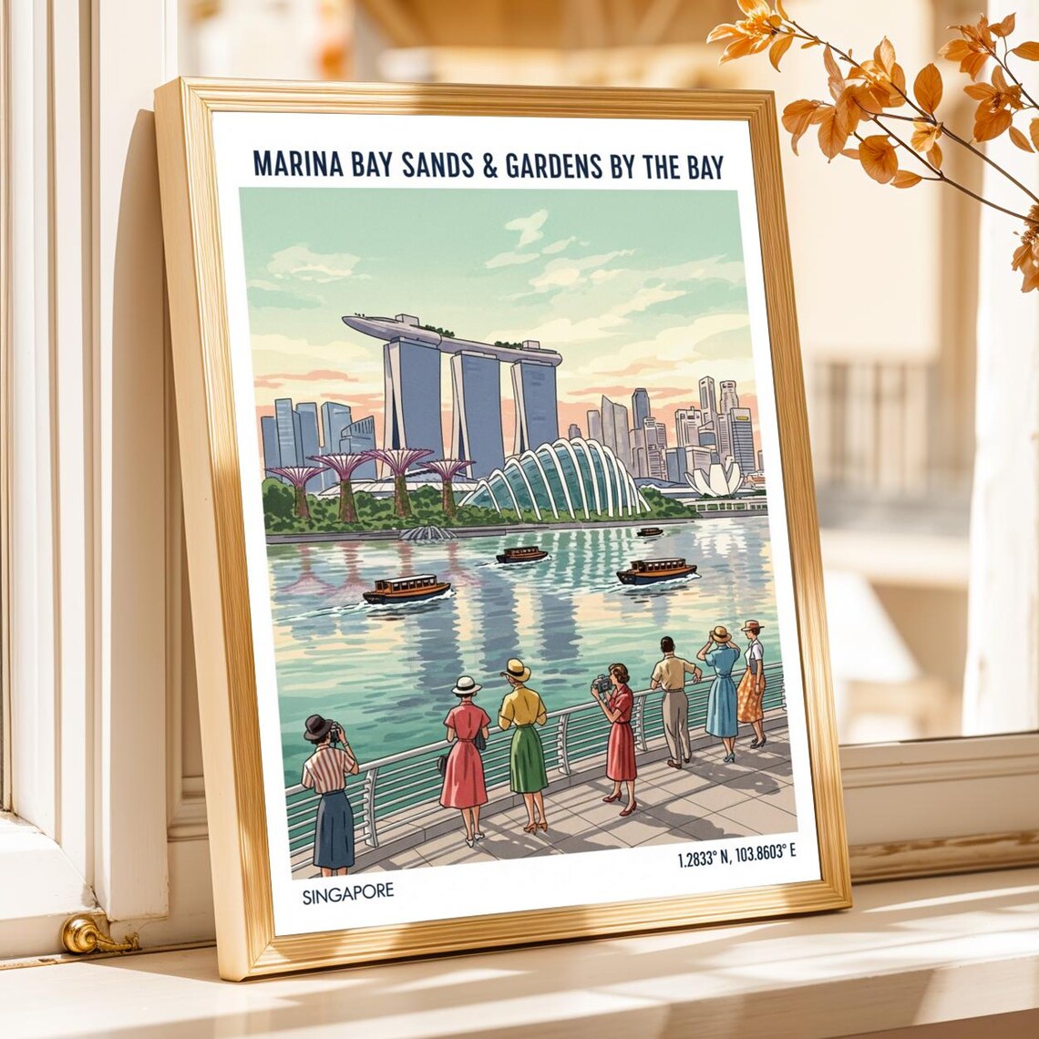 Singapore Marina Bay Sands Gardens by the Bay Skyline Travel Poster