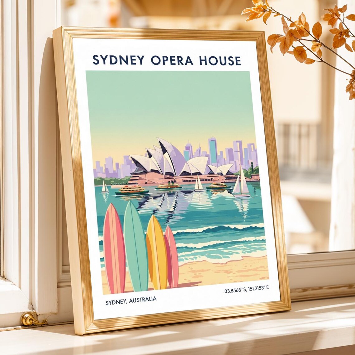 Sydney Opera House Art Print Pastel Teal Pink Australian Cityscape