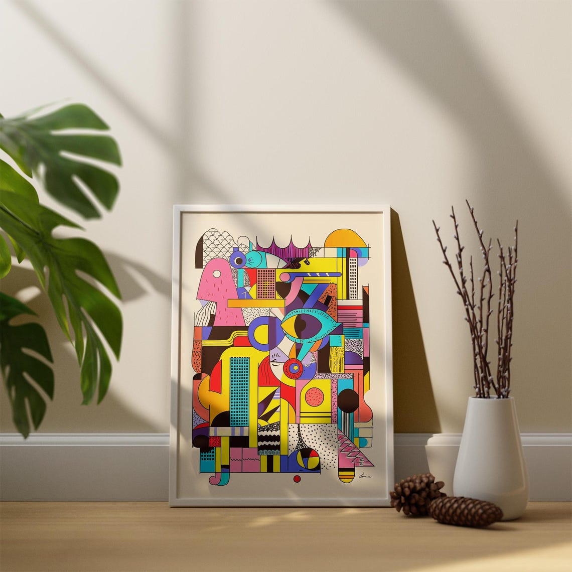 Geometric Bauhaus Style Abstract Shapes Pink Yellow Blue Art Poster - Image 3