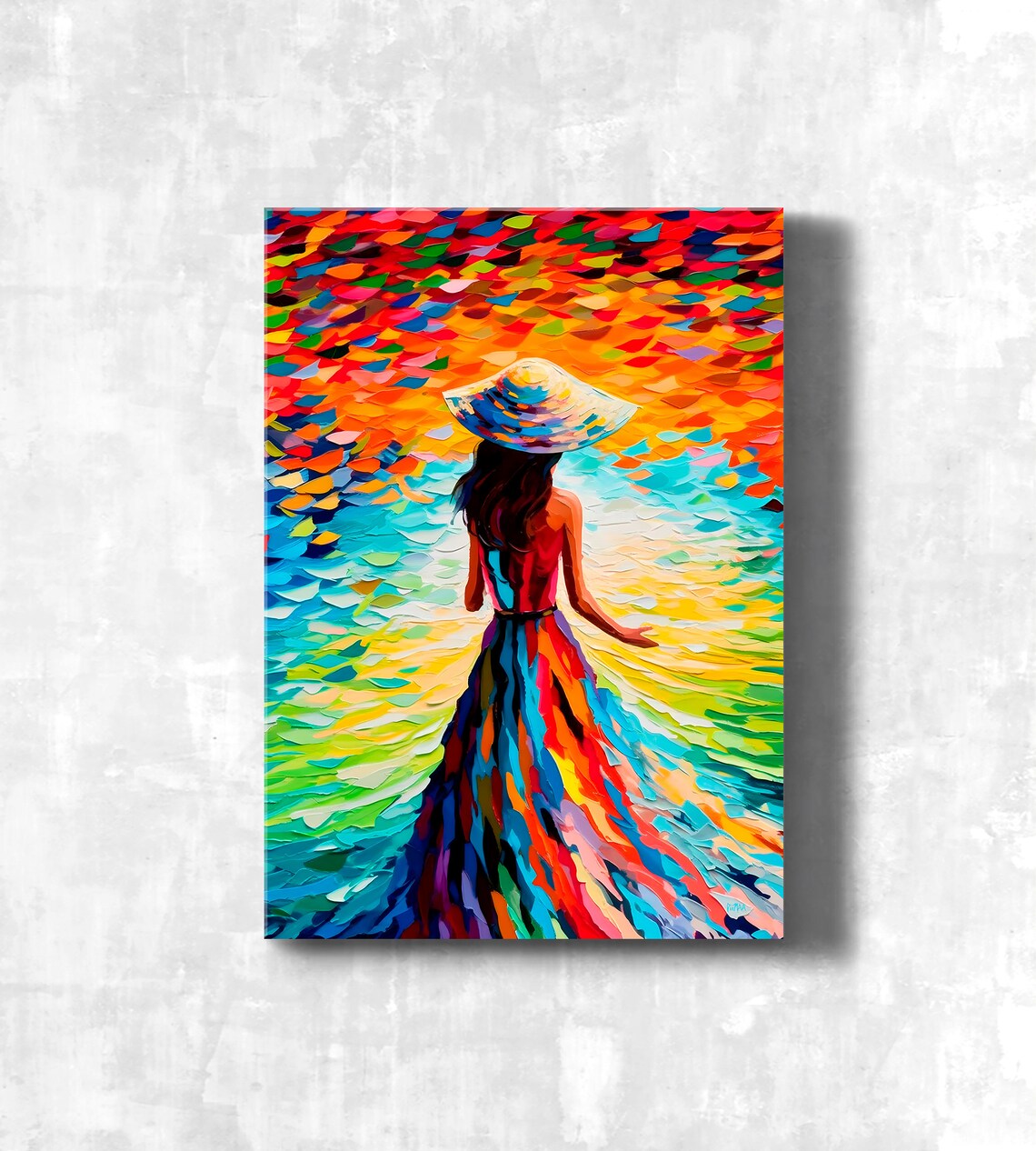 Rainbow Woman in Flowing Dress Vibrant Impasto Painting Poster