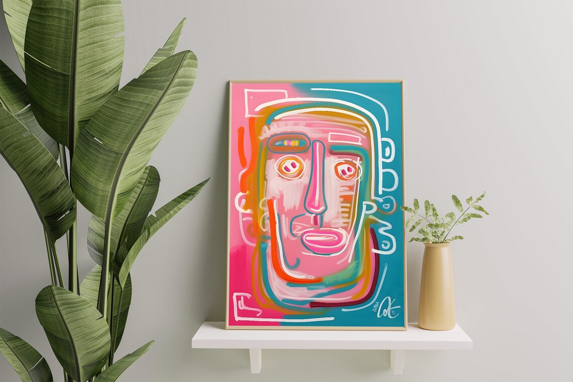 Vibrant Abstract Face Art Print, Modern Pop Art - Image 4