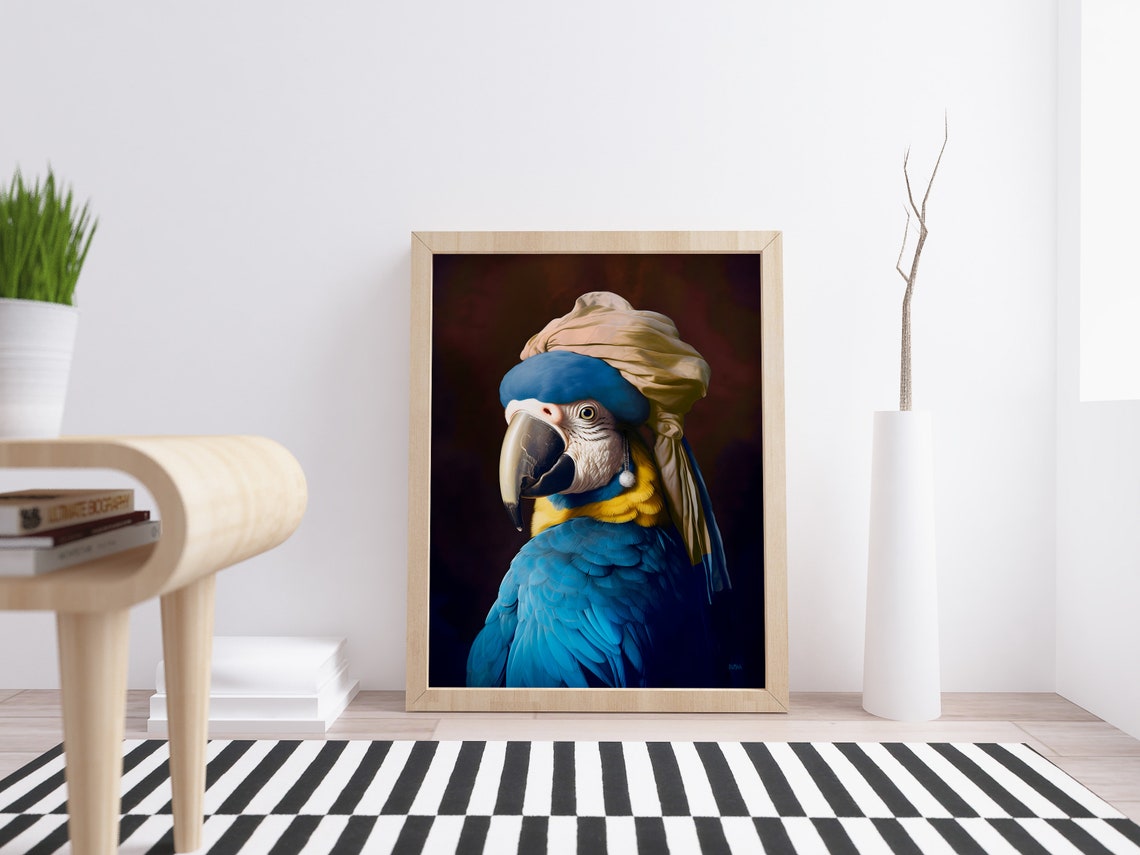 Parrot Bird Lover Funny Designed Baroque Style Nursery Home Dcor Portrait Johannes Vermeer Wall Artwork - Image 6