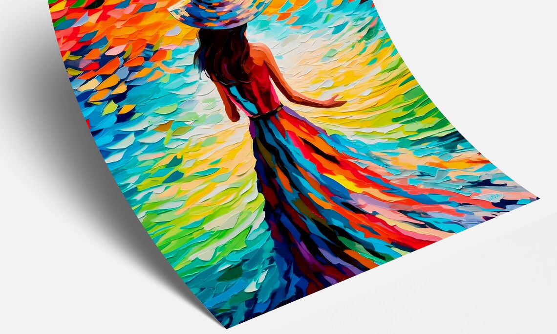 Rainbow Woman in Flowing Dress Vibrant Impasto Painting Poster - Image 2