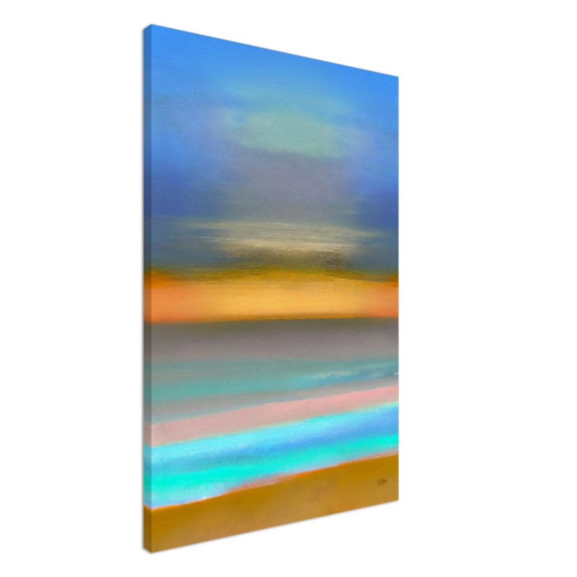 Abstract Sunset Horizon Bands Teal and Orange Painting Poster - Image 2