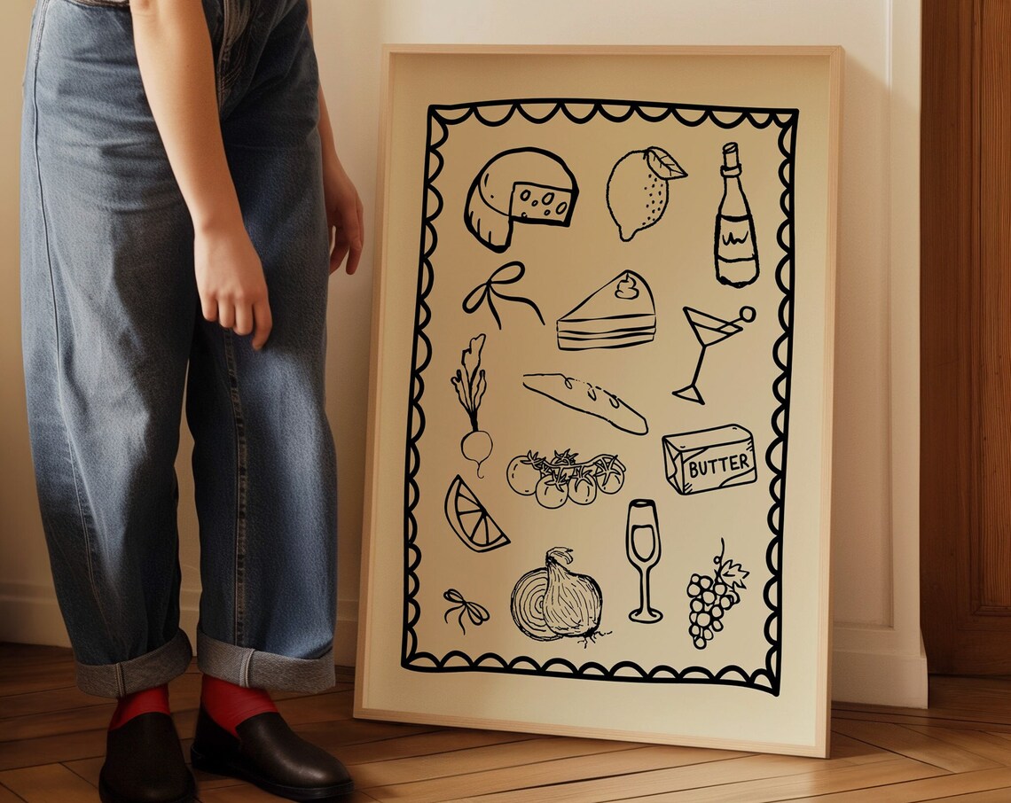 Dinner Party Vintage Food Print, Kitchen Decor