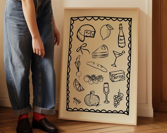 Dinner Party Vintage Food Print, Kitchen Decor
