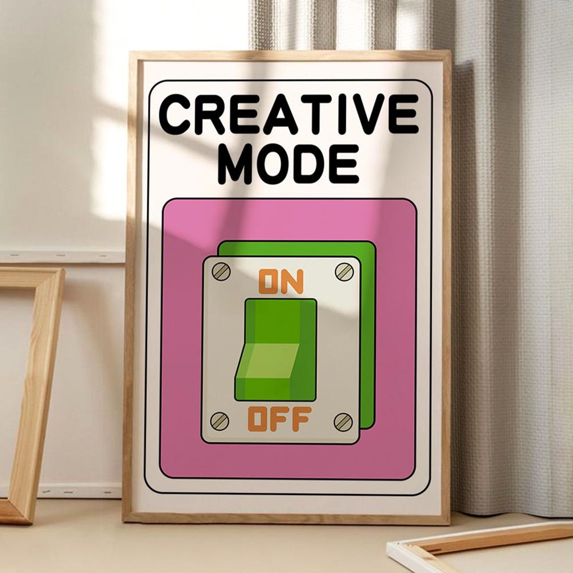 Creative Mode On Retro Toggle Switch Fun Typography Art Poster
