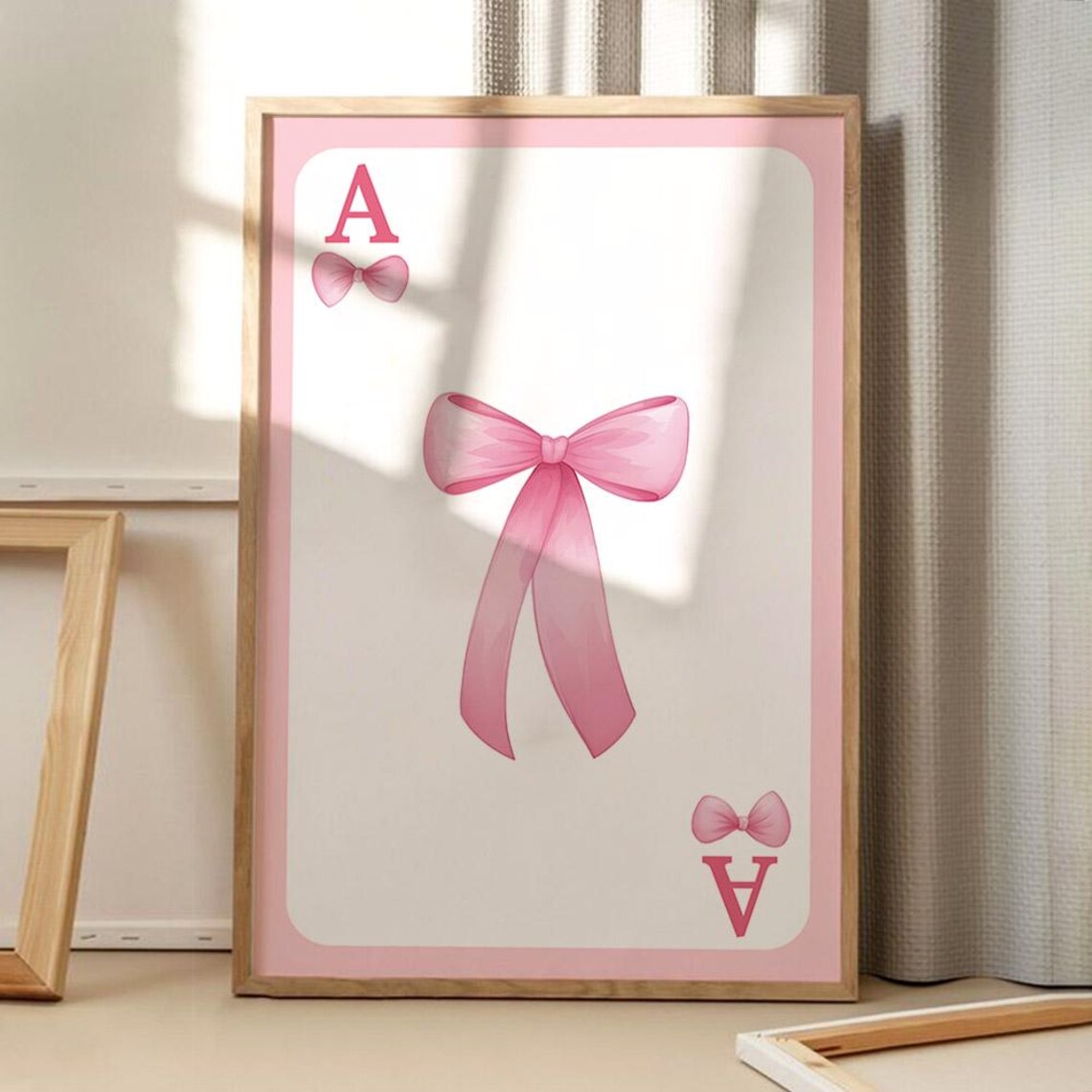 Ace Of Bows Pink Watercolor Playing Card Coquette Trendy Decor Poster