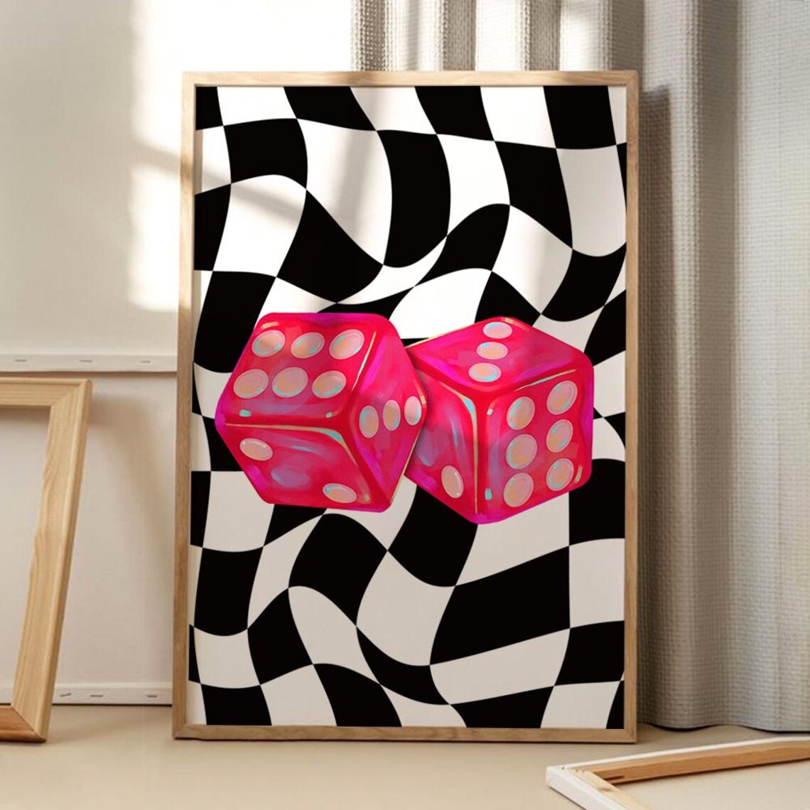 Checkered Dice Retro Apartment Decor Art Print