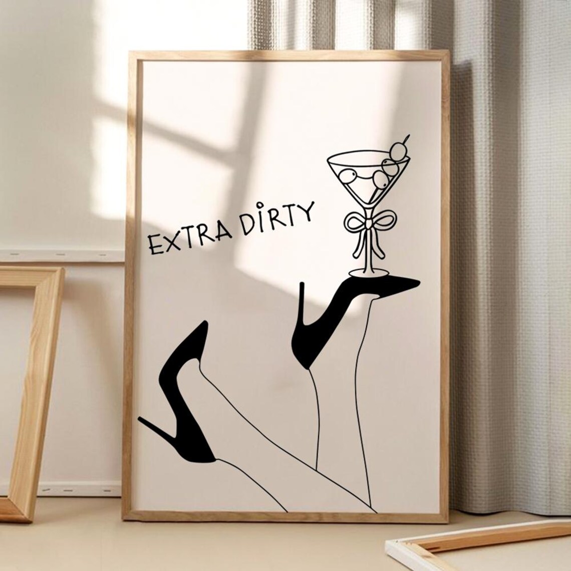 Extra Dirty Martini Glass High Heels Chic Cocktail Bar Art Poster
