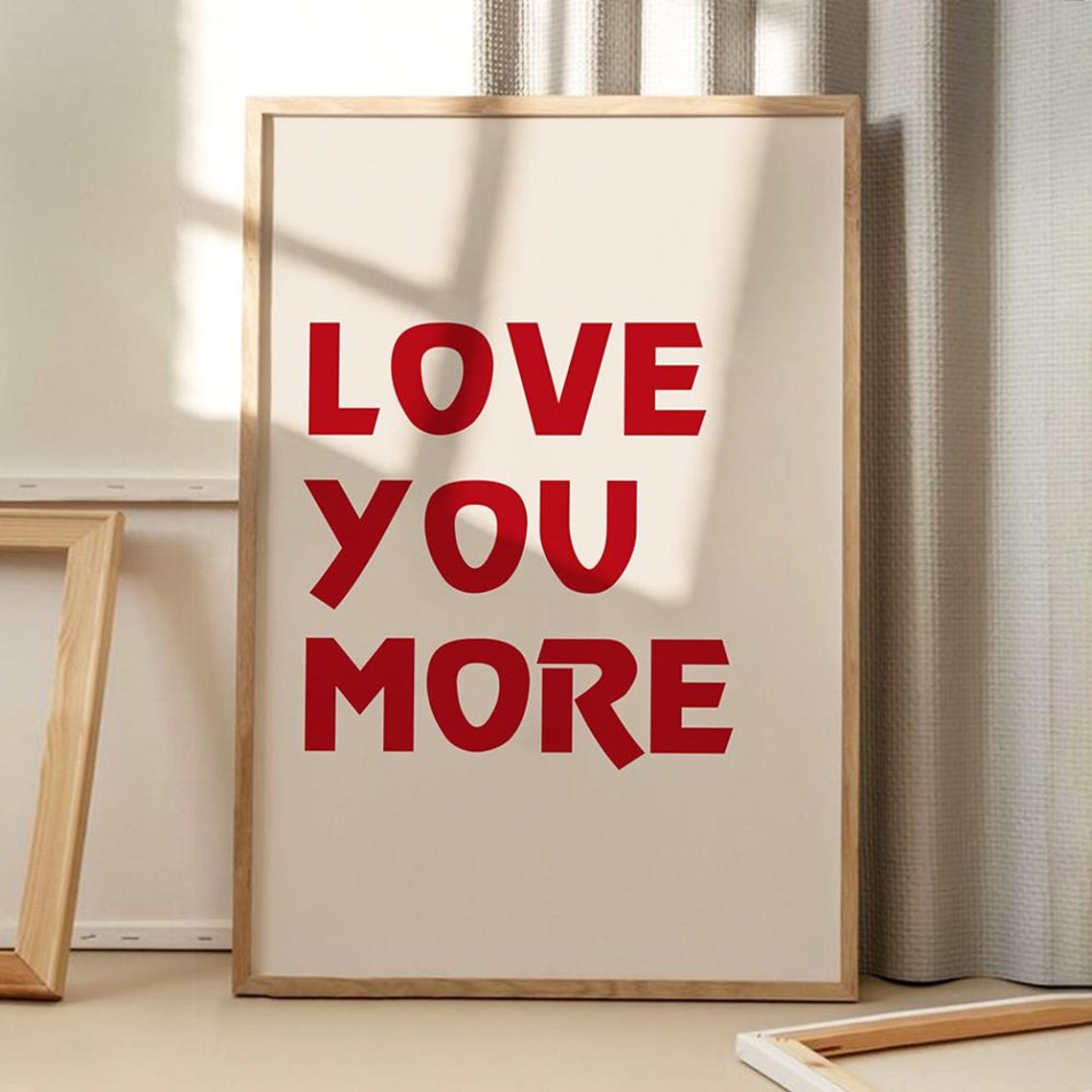 Love You More Bold Red Typography Romantic Home Statement Poster