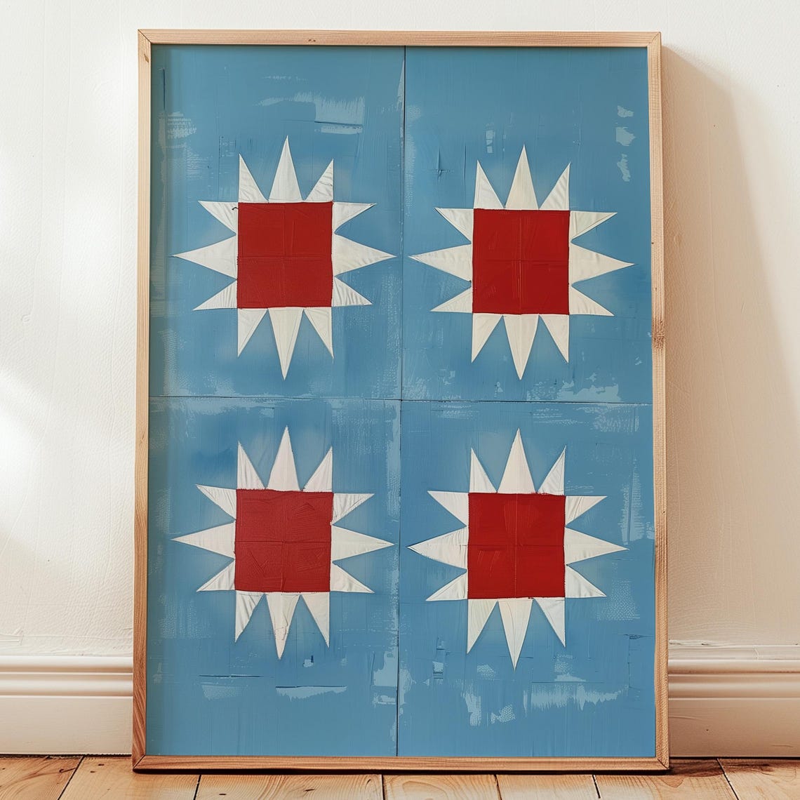 Red White and Blue Star Quilt Block Pattern Western Folk Art Poster