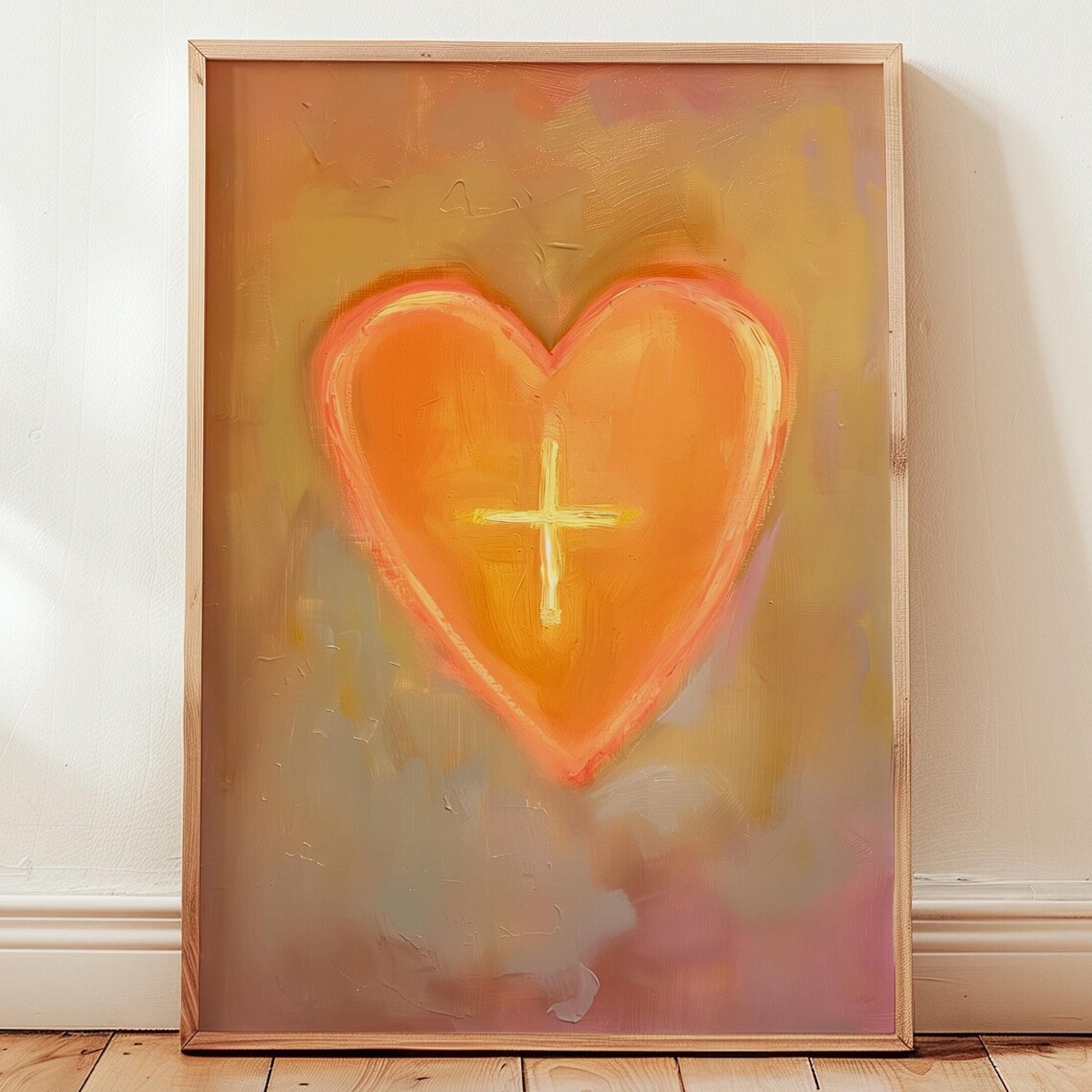 Heart With Cross Warm Orange Abstract Faith Christian Art Poster