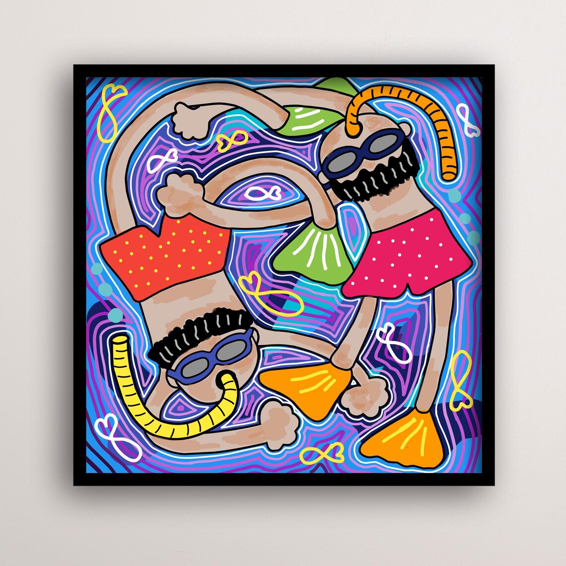 Snorkeling Art, Whimsical Beach Decor Poster