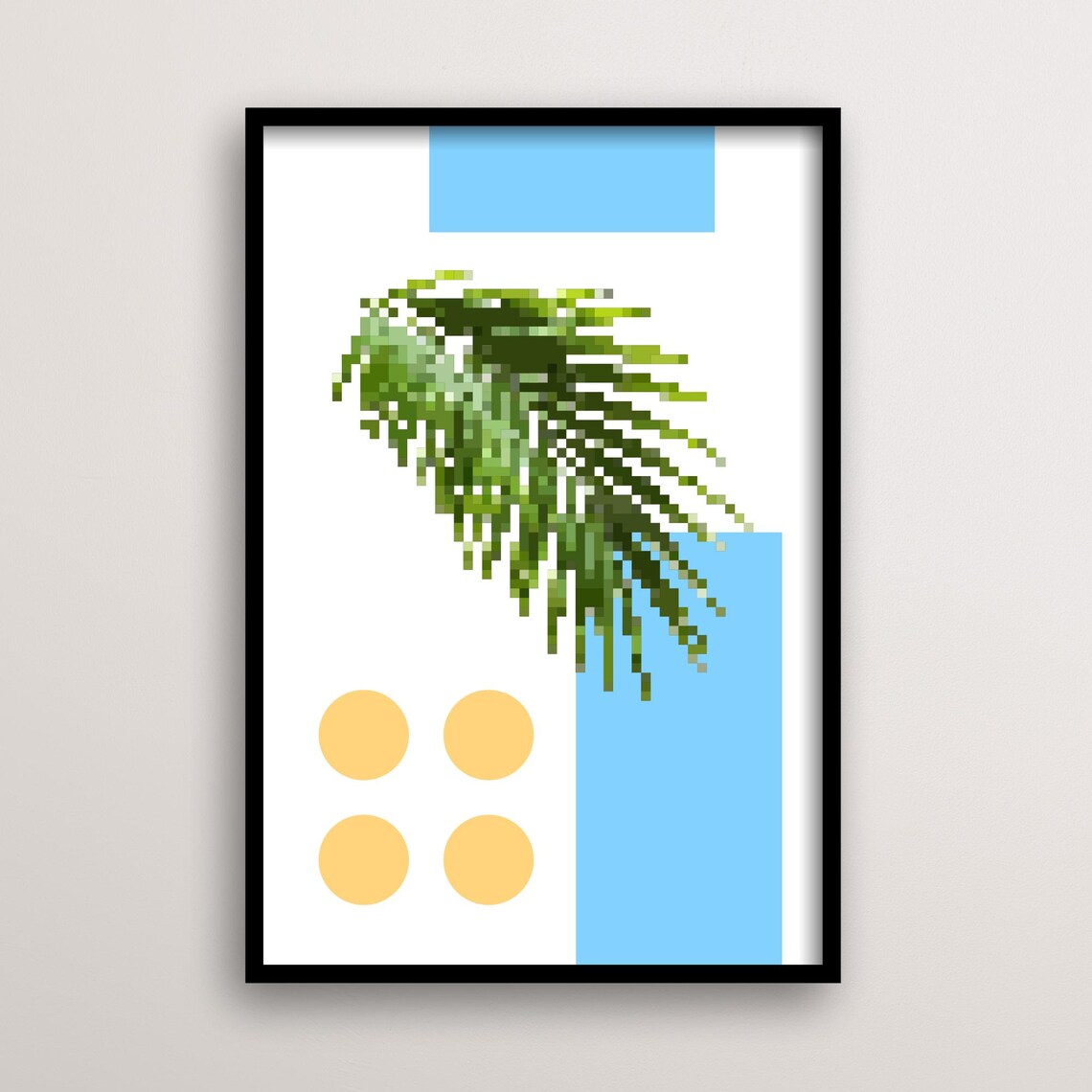 Retro Pixel Palm, Tropical Botanical Wall Accent