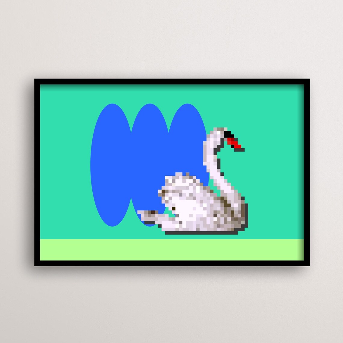 Pixel Swan Retro Game Style, Minimalist Geometry