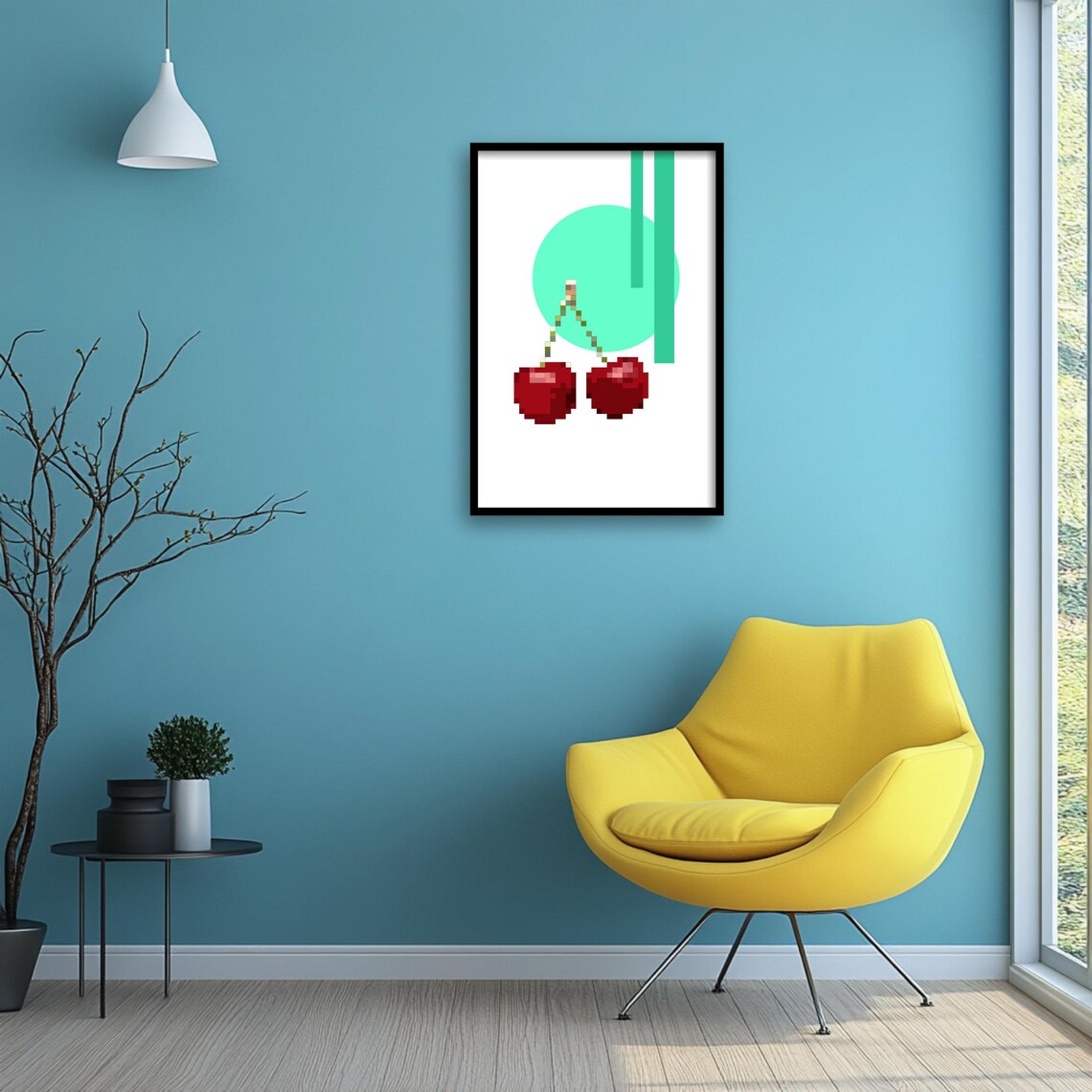 Pixel Cherry Art, Retro Fruit Kitchen Decor - Image 3
