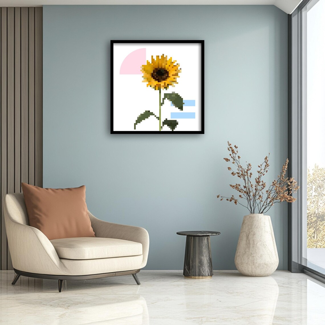 Pixel Sunflower Art, Retro Game Botanical Illustration - Image 2