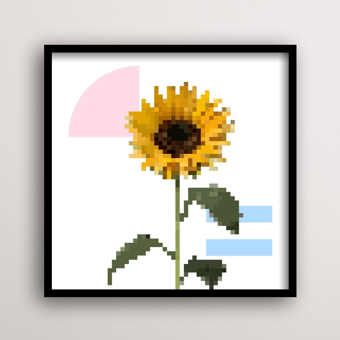 Pixel Sunflower Art, Retro Game Botanical Illustration