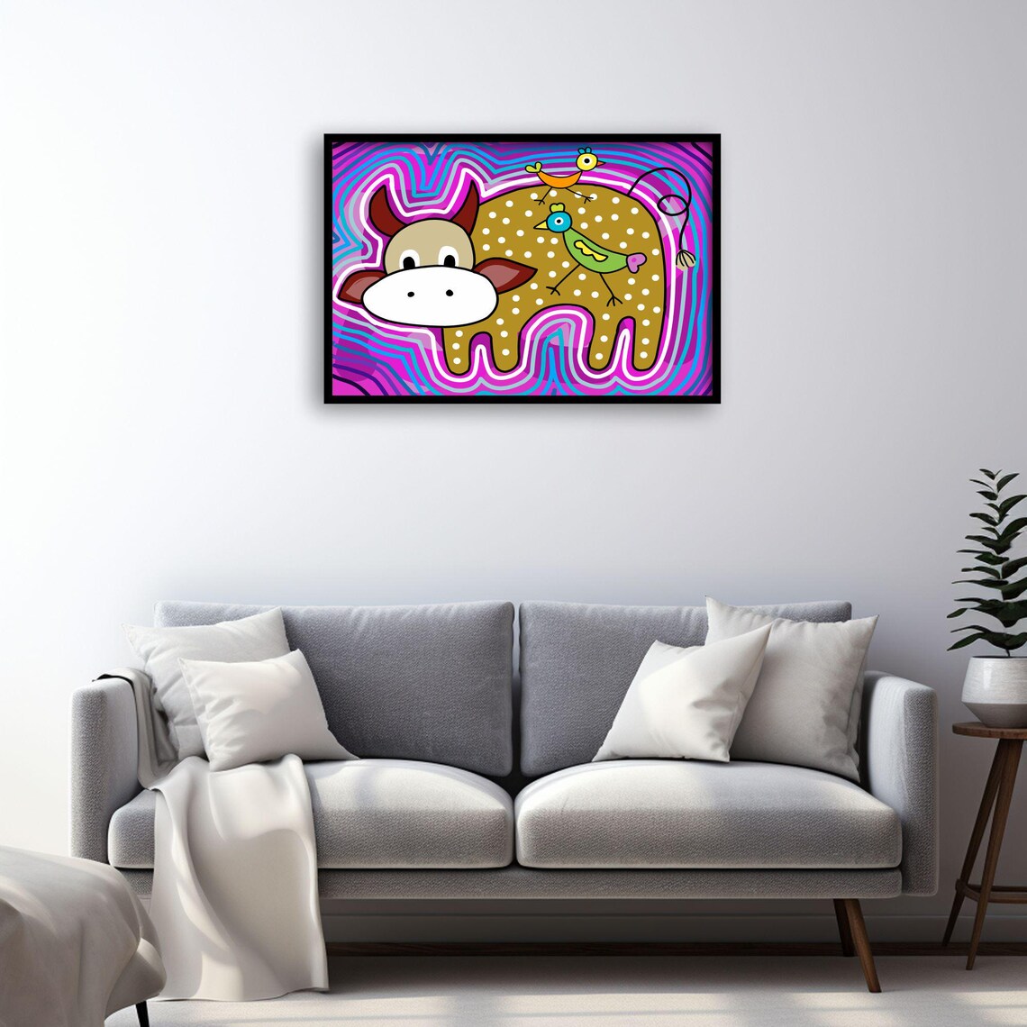 Whimsical Cow Art, Boho Farm Animal Decor - Image 4