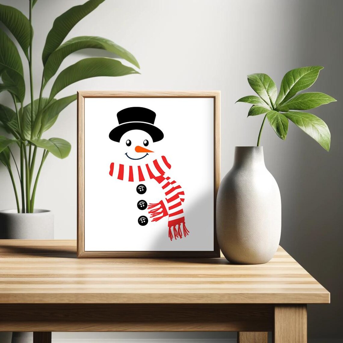 Snowman With Black Top Hat And Striped Scarf Christmas Holiday Poster - Image 2