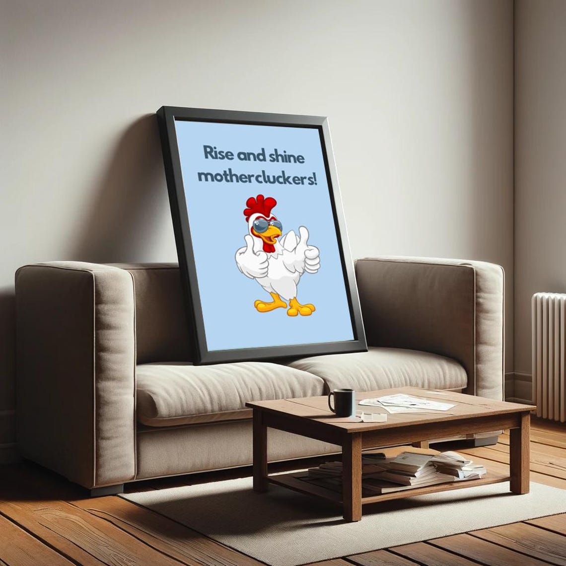 Rise and Shine Mothercluckers Funny Cool Rooster Quote Poster - Image 2