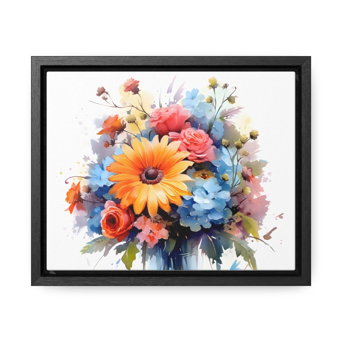 Gerbera Daisy Roses Hydrangea Watercolor Bouquet Flower Poster