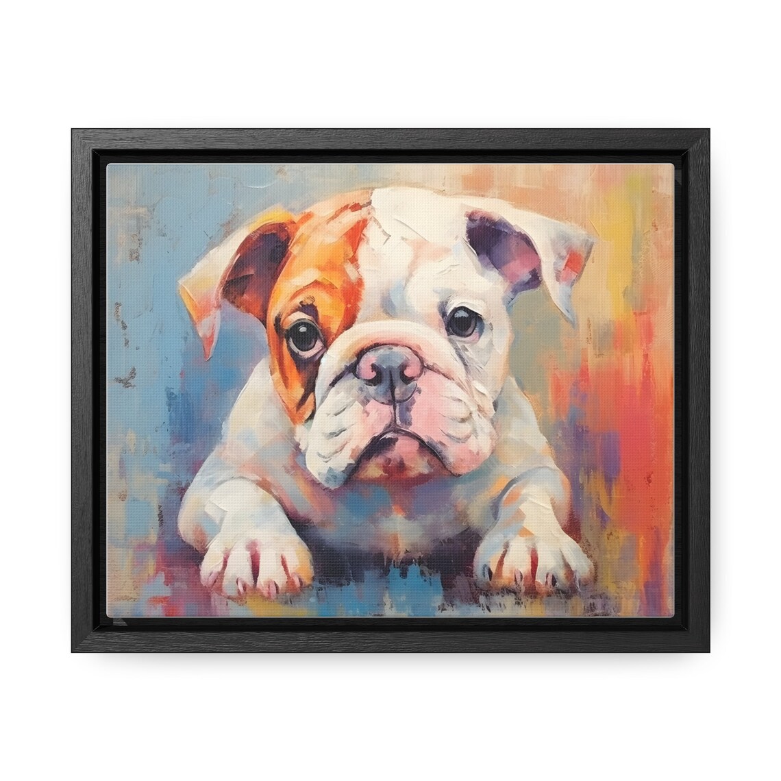 Cute Bulldog Puppy Portrait Colorful Oil Painting Dog Poster