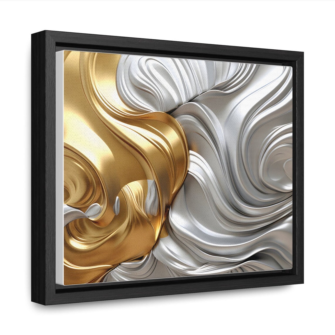 Gold Silver Metallic Swirl Abstract Luxury Flowing Waves Poster - Image 2
