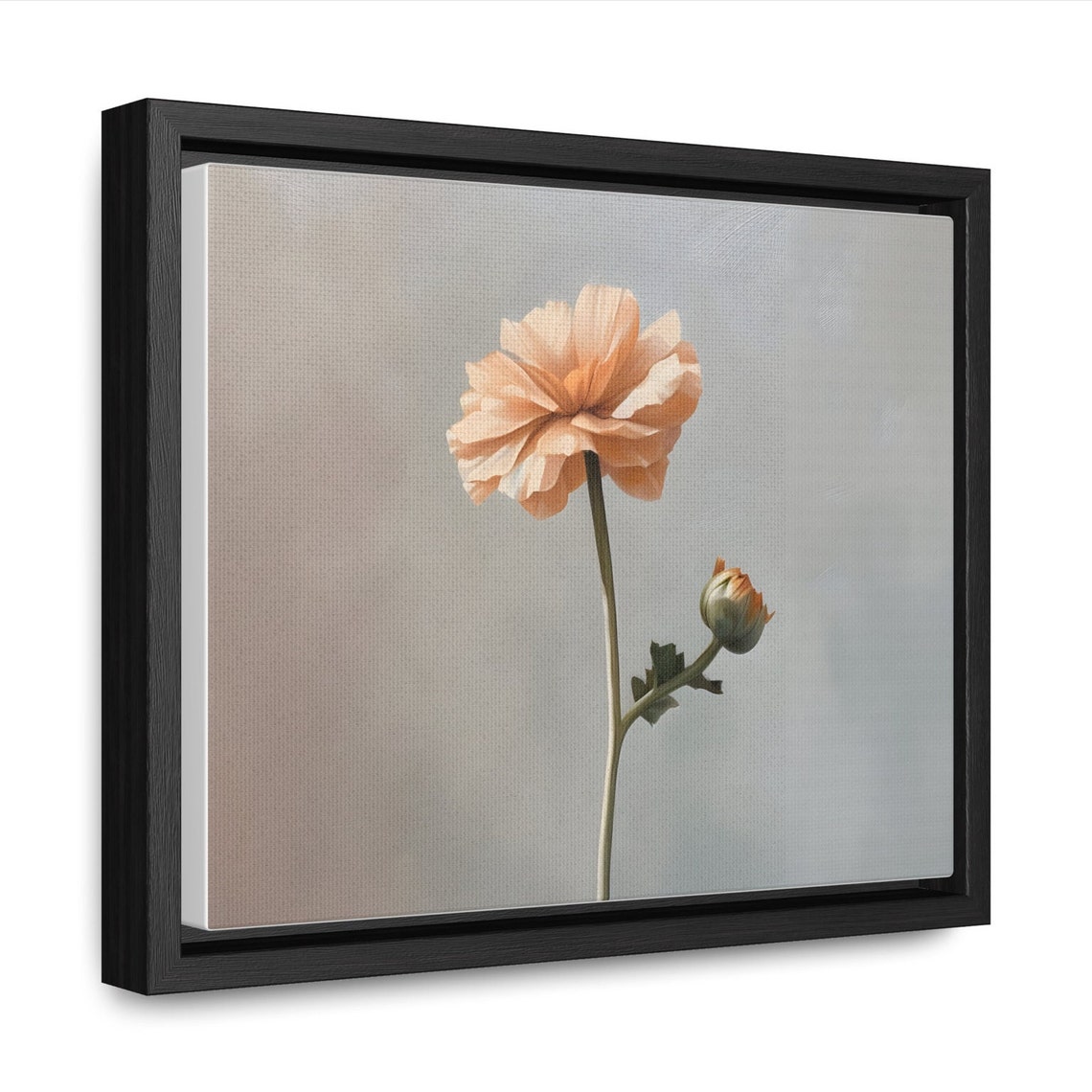 Minimalist Peach Flower With Bud on a Soft Gray Background Art Poster - Image 2