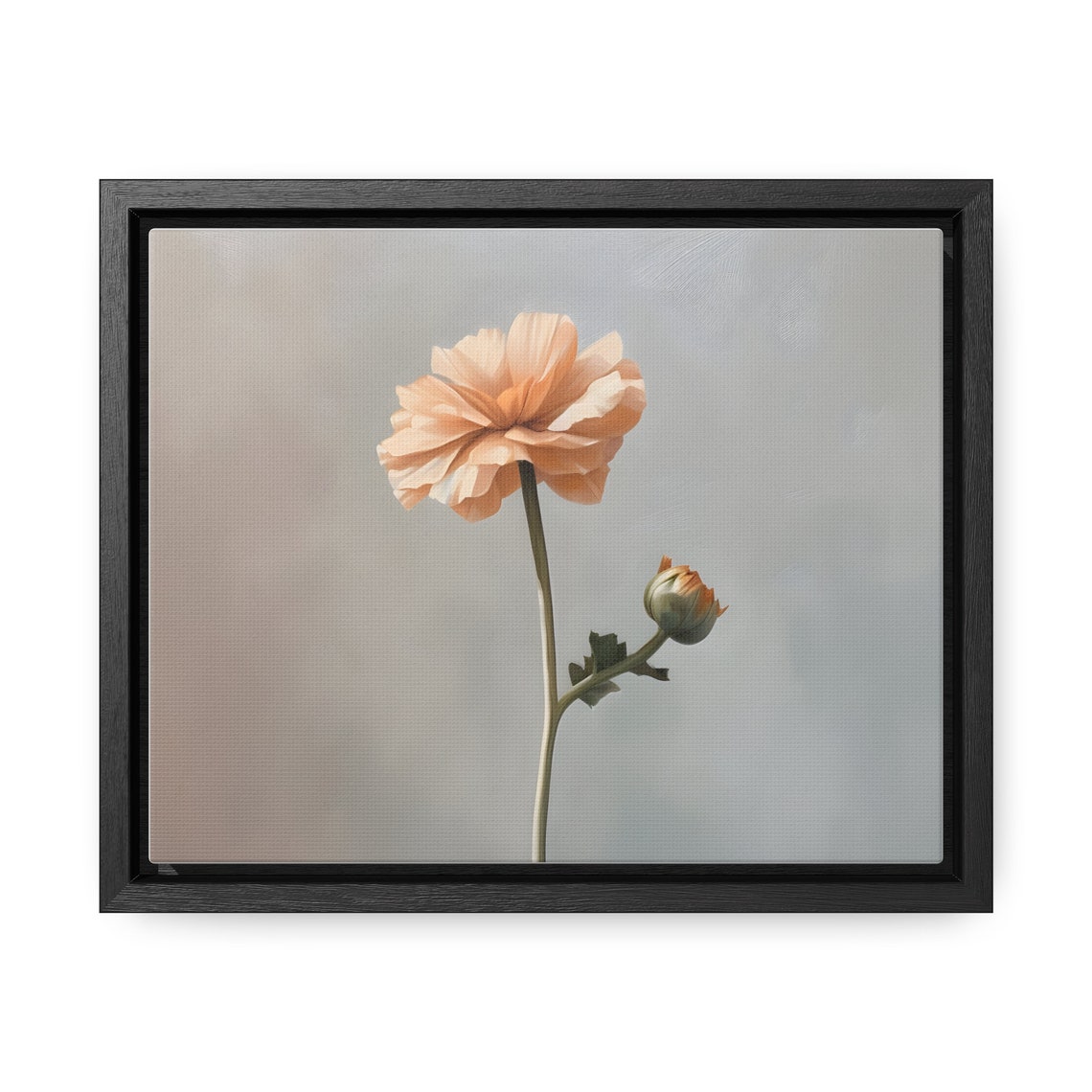 Minimalist Peach Flower With Bud on a Soft Gray Background Art Poster