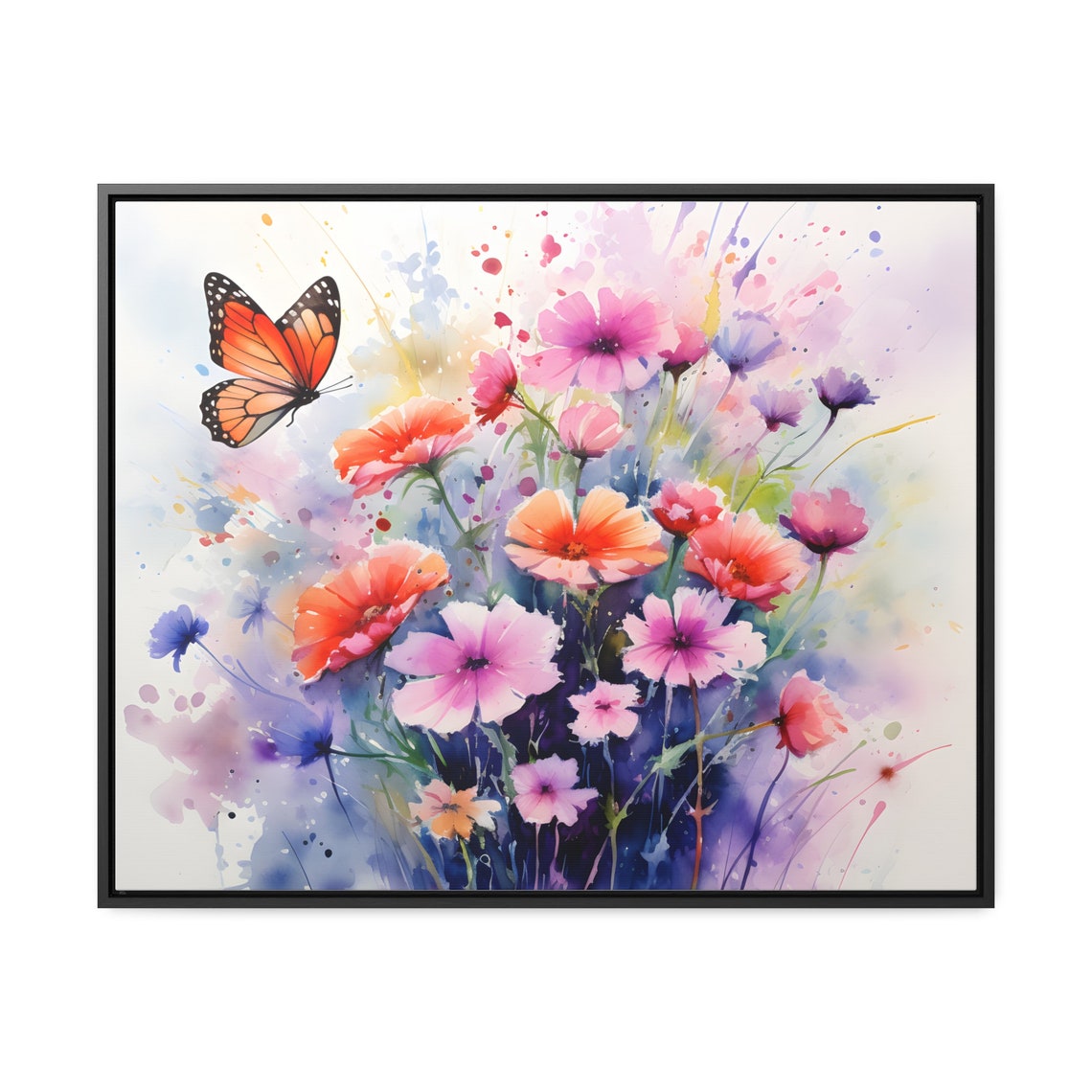 Monarch Coming To Bouquet Framed Art Print Butterfly Art Print Watercolor Wall Art Framed Painting Butterfly Painting Art Print - Image 4