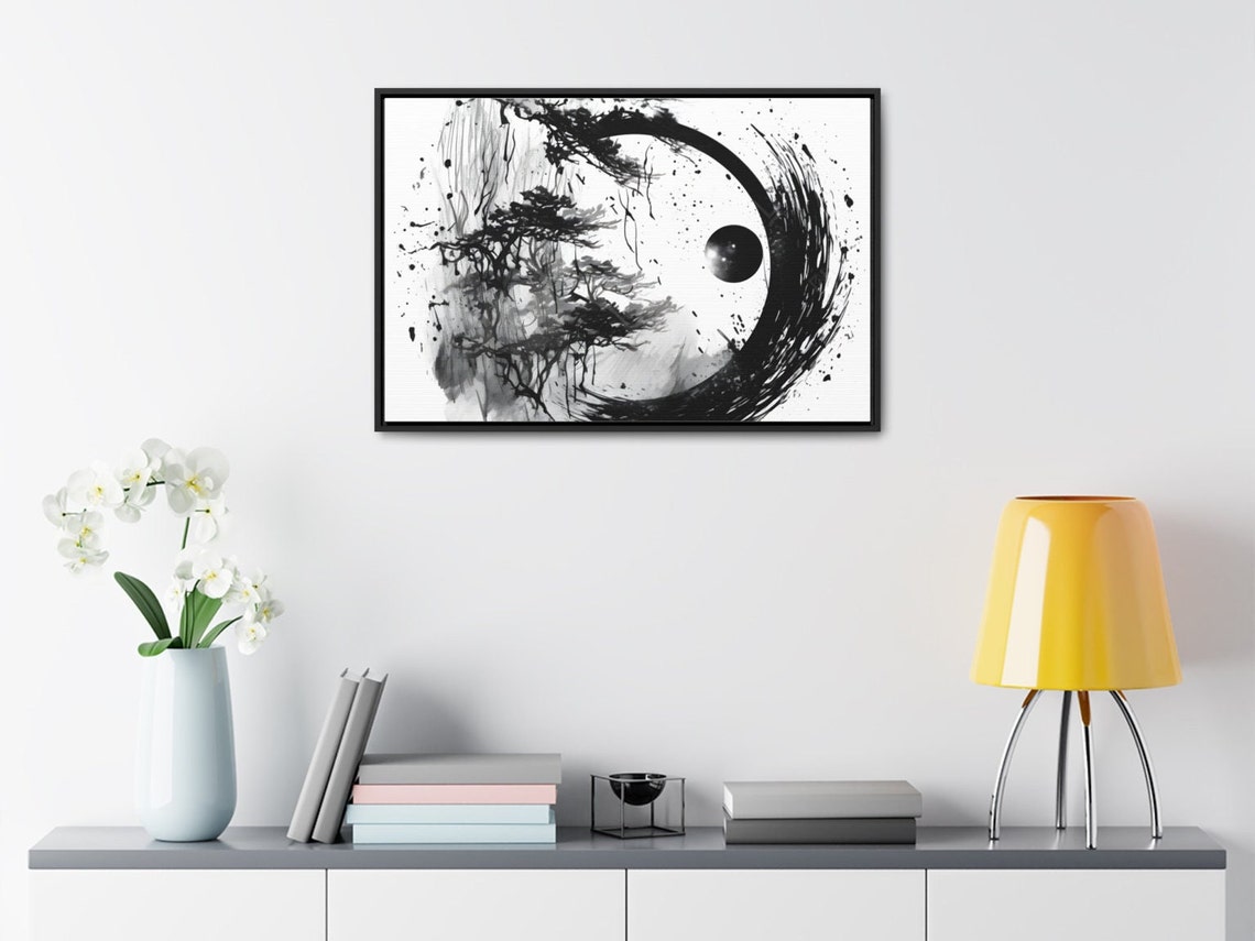 Japanese Enso Circle Moon Pine Trees Sumi-e Ink Zen Style Poster - Image 3