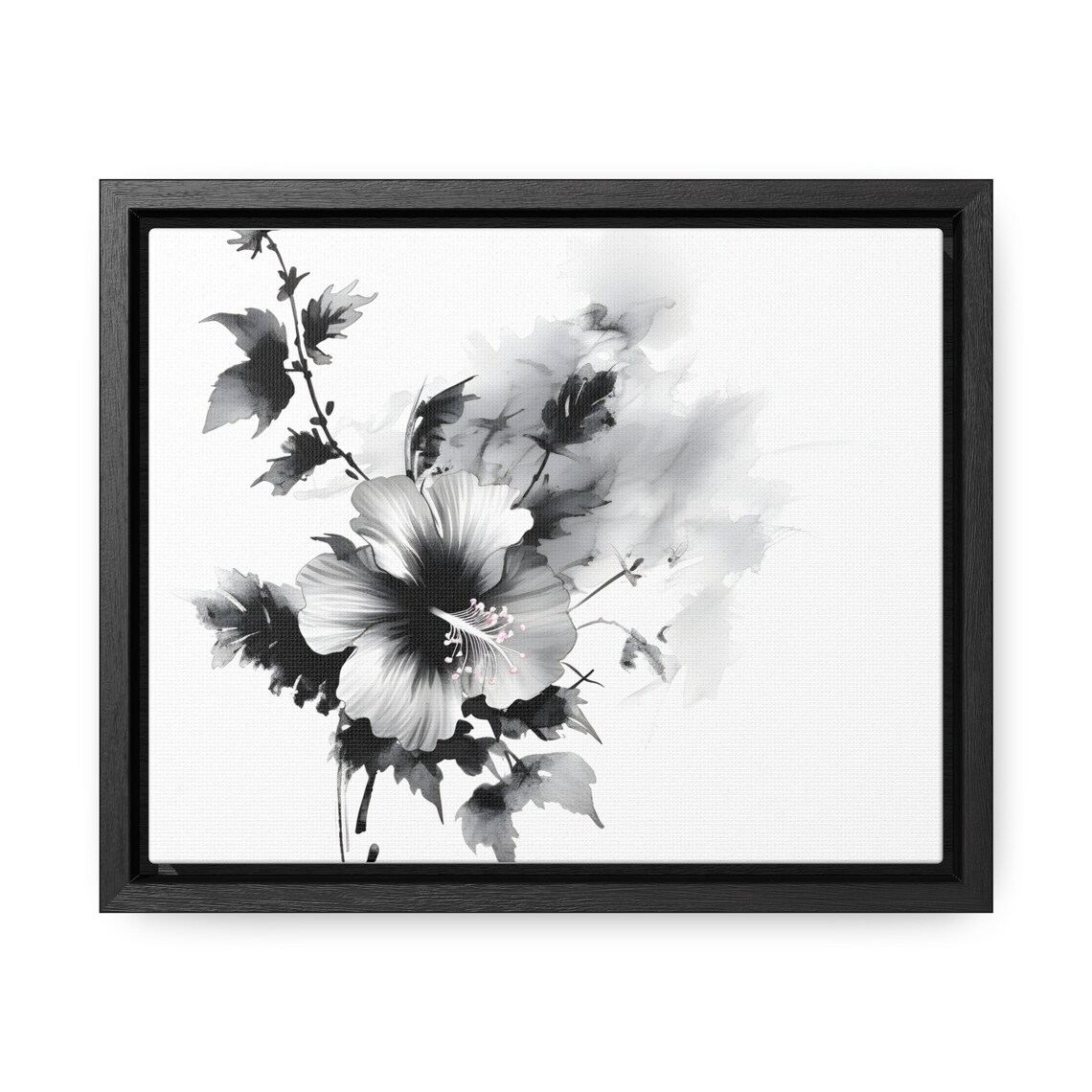 Hibiscus Flower Japanese Ink Sumi-e Monochrome Floral Poster