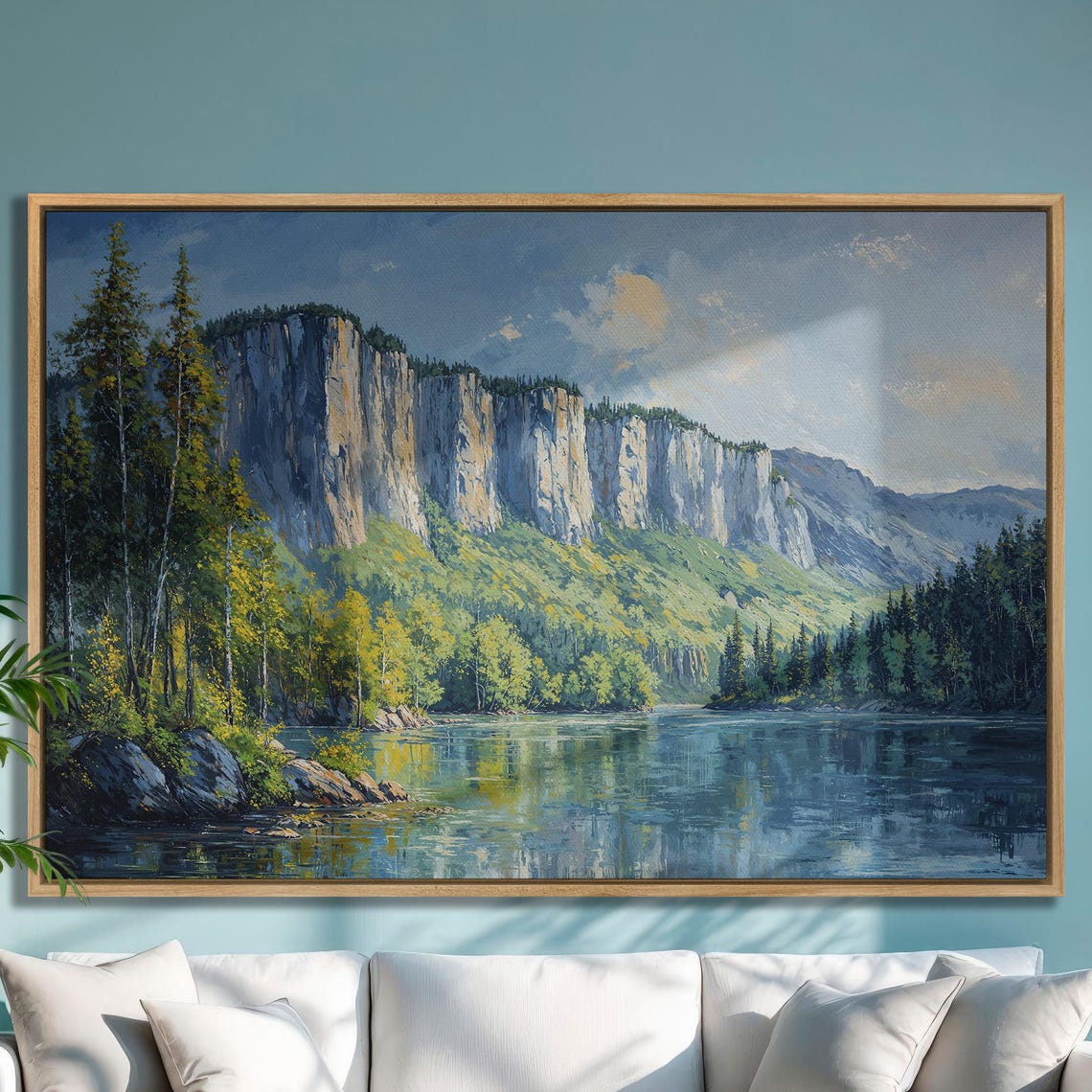 Panoramic Green Forest Extra Large Framed Print Mountain Lake Wall Art Nature Beauty Landscape Wall Decor Ready To Hang