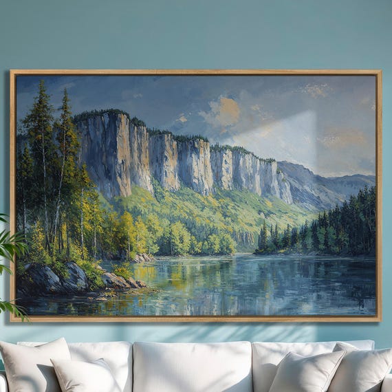 Panoramic Green Forest Extra Large Framed Print Mountain Lake Wall Art Nature Beauty Landscape Wall Decor Ready To Hang
