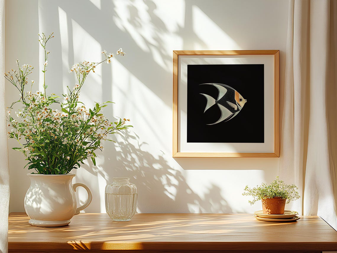Angelfish Illustration, Minimalist Tropical Ocean Art Print - Image 3