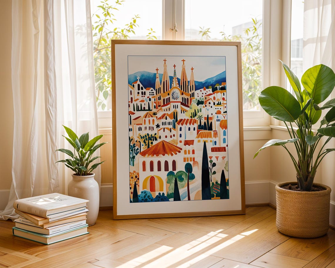 Sagrada Familia Illustration, Barcelona Travel Poster