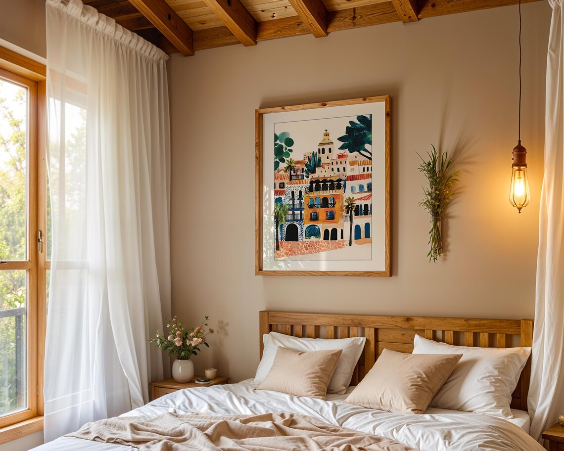 Spanish Village Boho Cityscape Travel Poster - Image 3